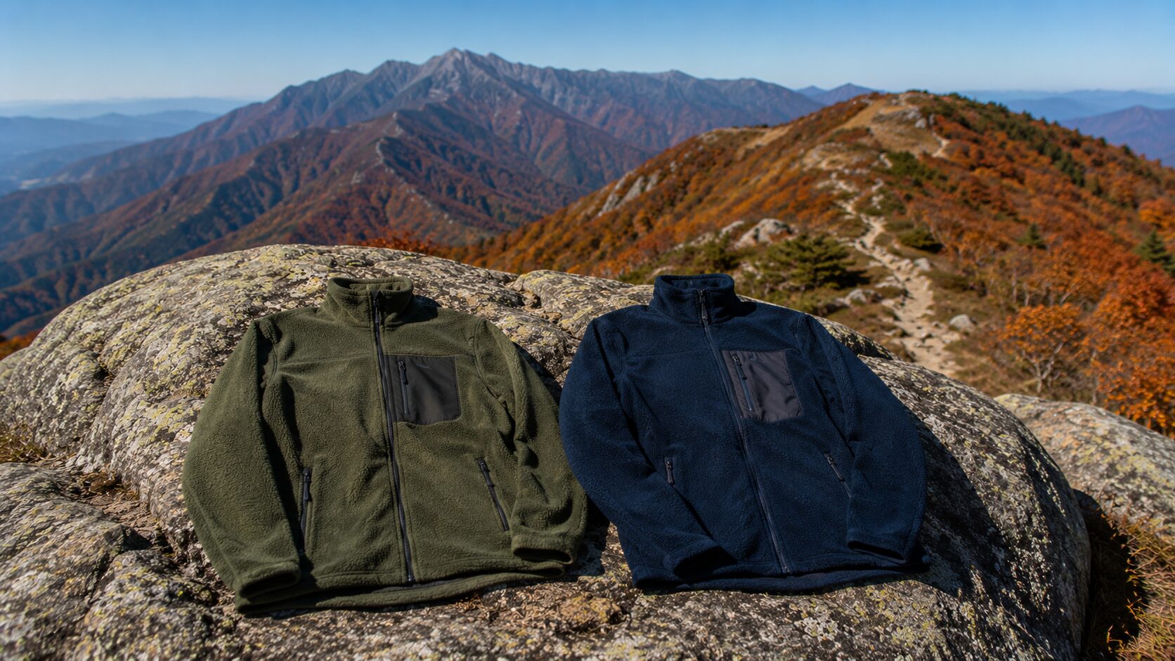 登山用フリースおすすめ比較｜2着を紅葉の山に置いた